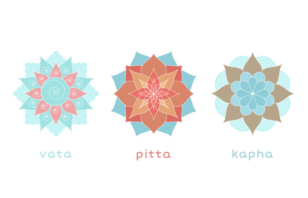 Die drei ayurvedischen Dosha Vata, Pitta und Kapha im Mandala-Style.
