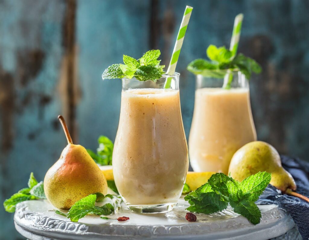 Smoothie mit frischen Birnen und Minze