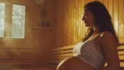 Eine schwangere Frau in der Sauna