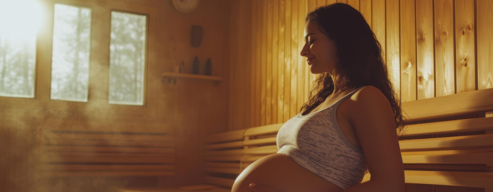 Eine schwangere Frau in der Sauna